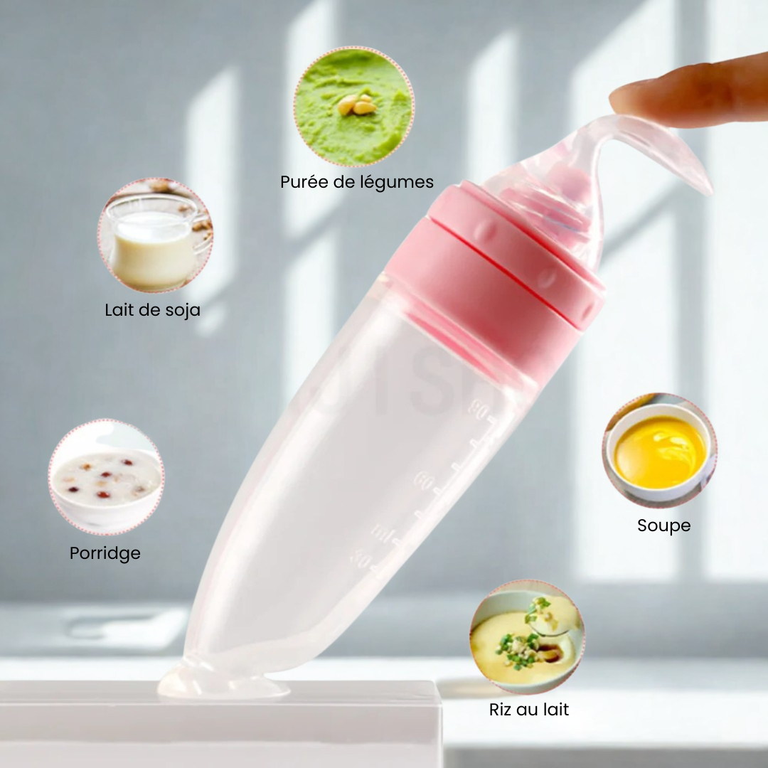 Biberon Bébé 90ml - Système de Nourriture avec Cuillère Silicone, Pratique et Sécurisé