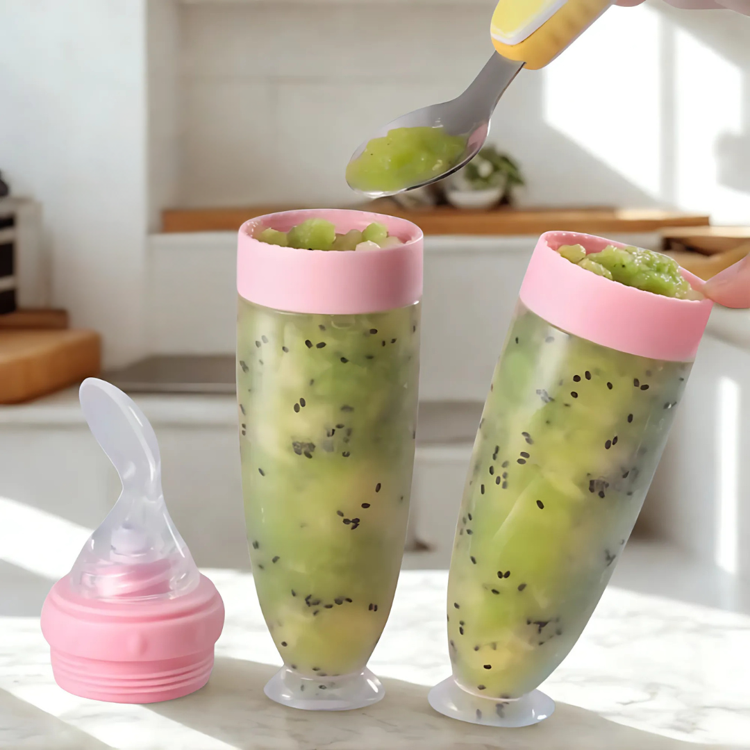 Biberon Bébé 90ml - Système de Nourriture avec Cuillère Silicone, Pratique et Sécurisé