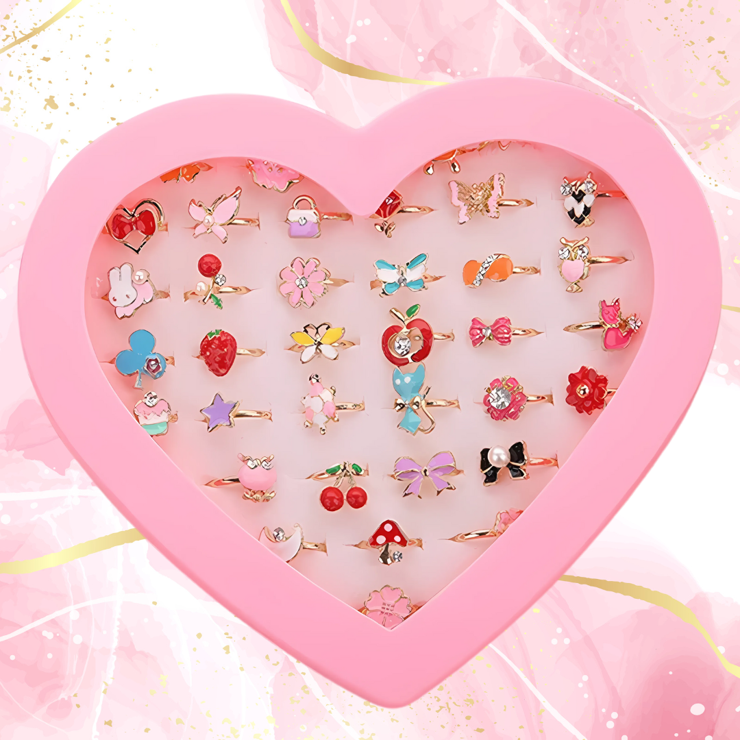 Set de Bagues Ajustables pour Enfants – Bijoux Colorés aux Motifs Animaliers et Cristaux