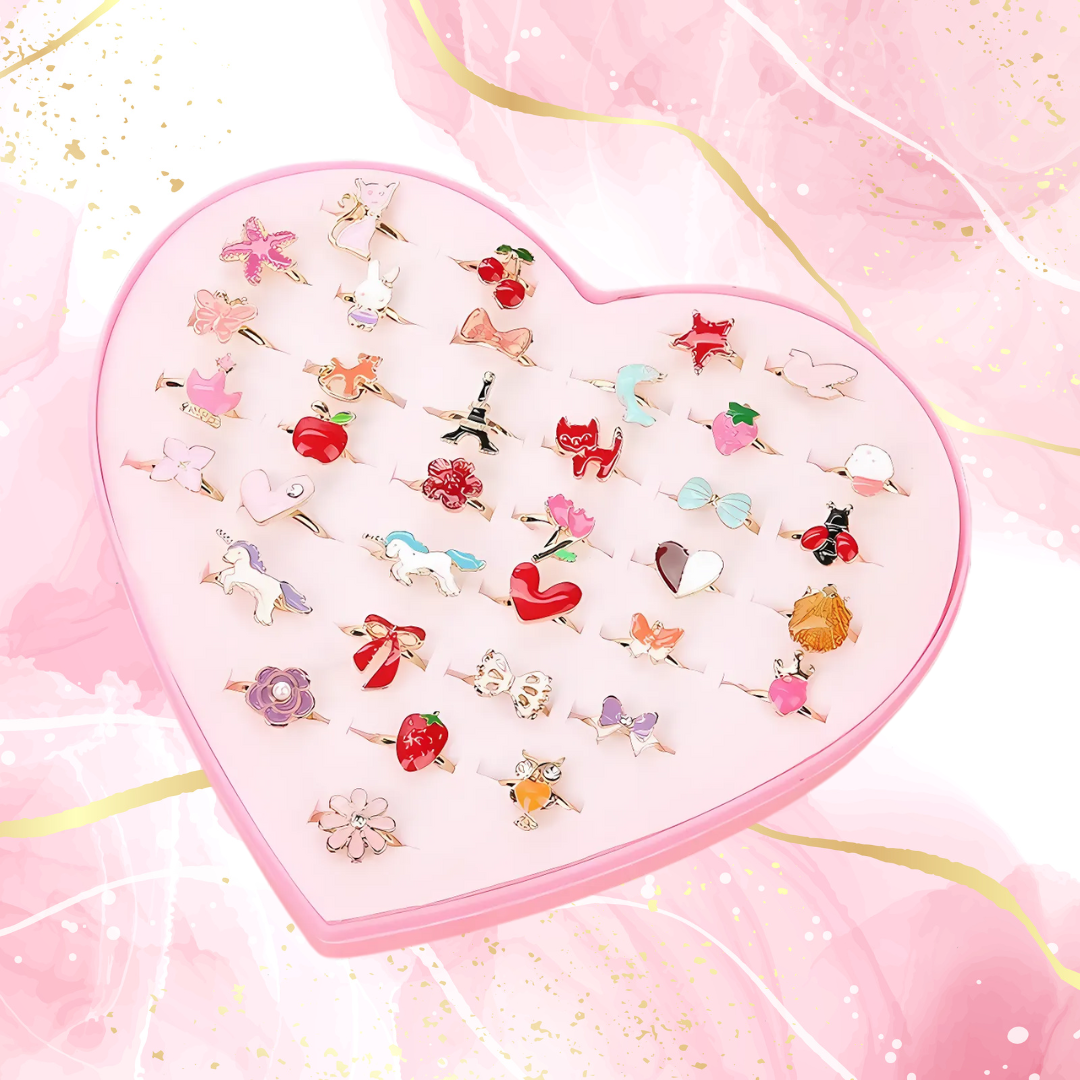 Set de Bagues Ajustables pour Enfants – Bijoux Colorés aux Motifs Animaliers et Cristaux