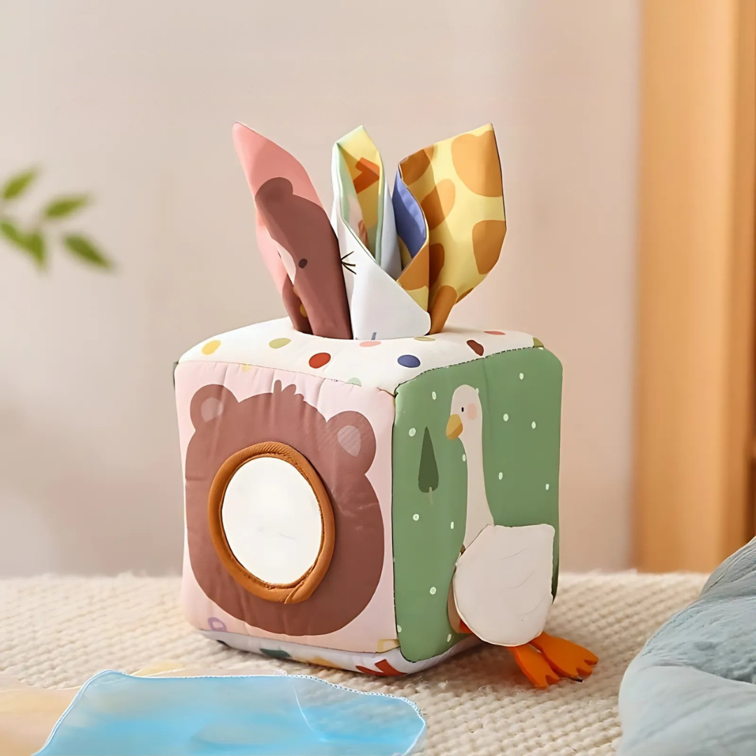 Jouet d'Éveil Montessori - Boîte à Tissus Sensoriel pour bébé !