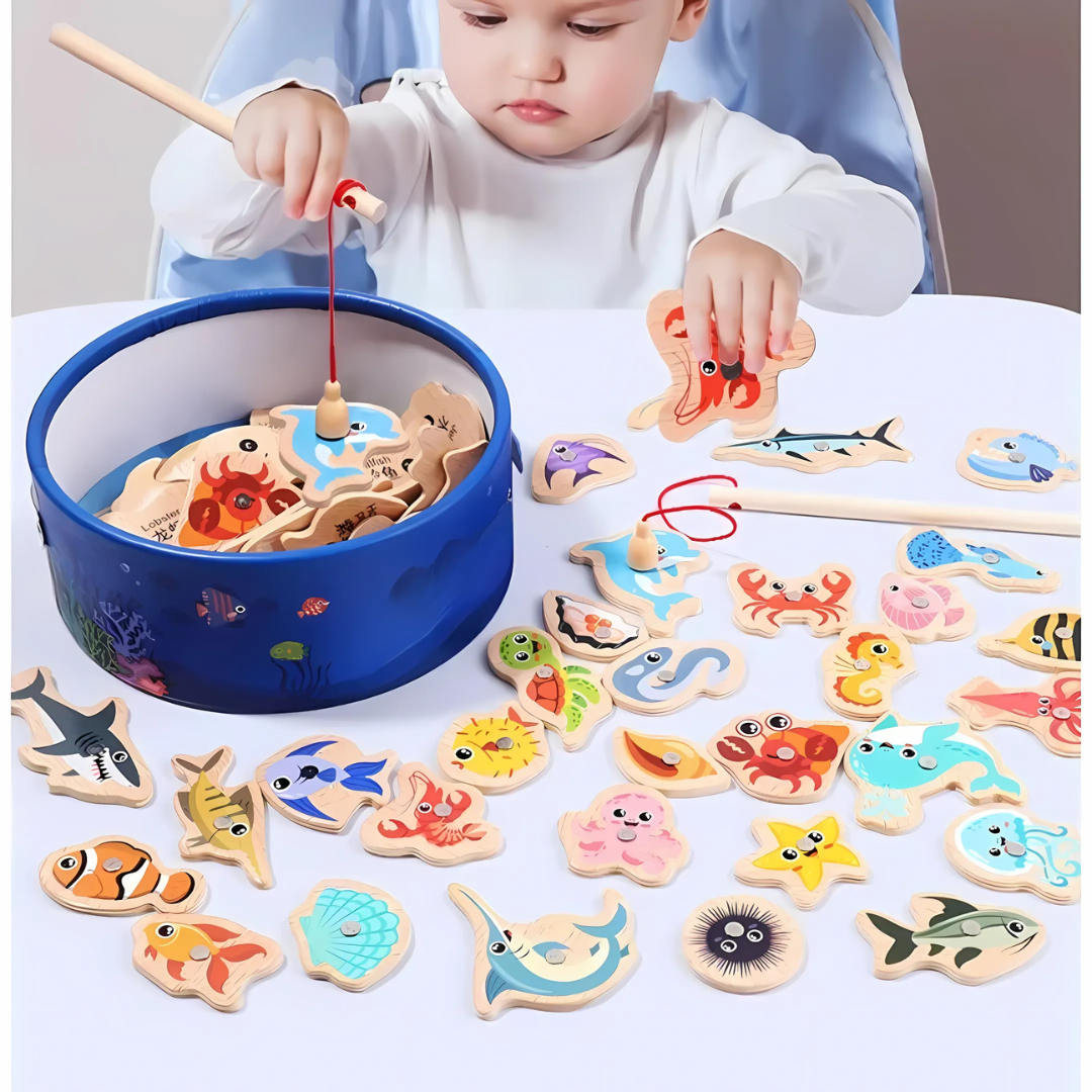 Jeu de Pêche en Bois Naturel - Éveil et Coordination Enfant