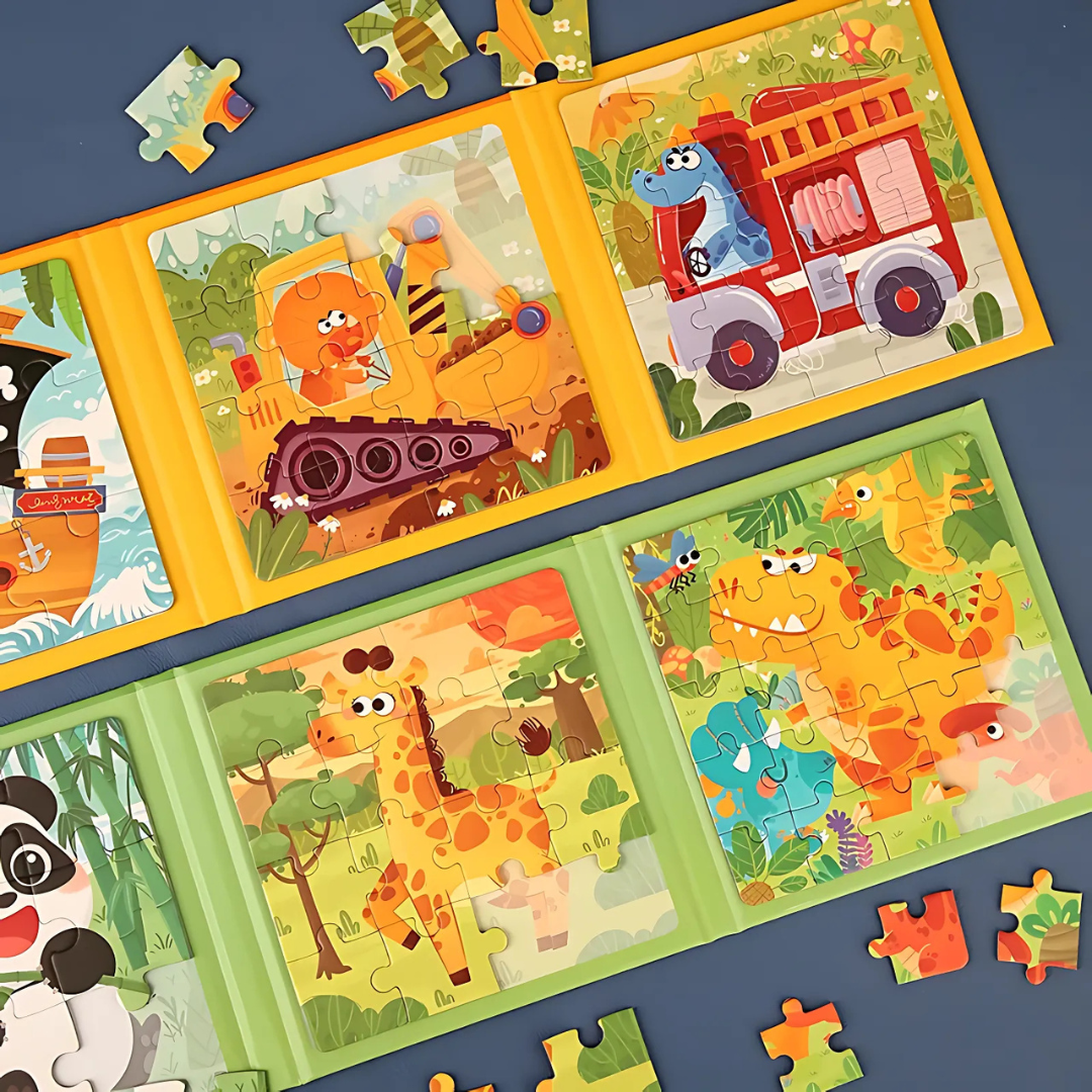 Jeu de Puzzle Magnétique pour Enfants - Livre d'Activités Montessori avec Animaux Cartoons